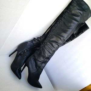 Thigh high back lace up heeled boots over the knee  Halloween costumes fun sexy
